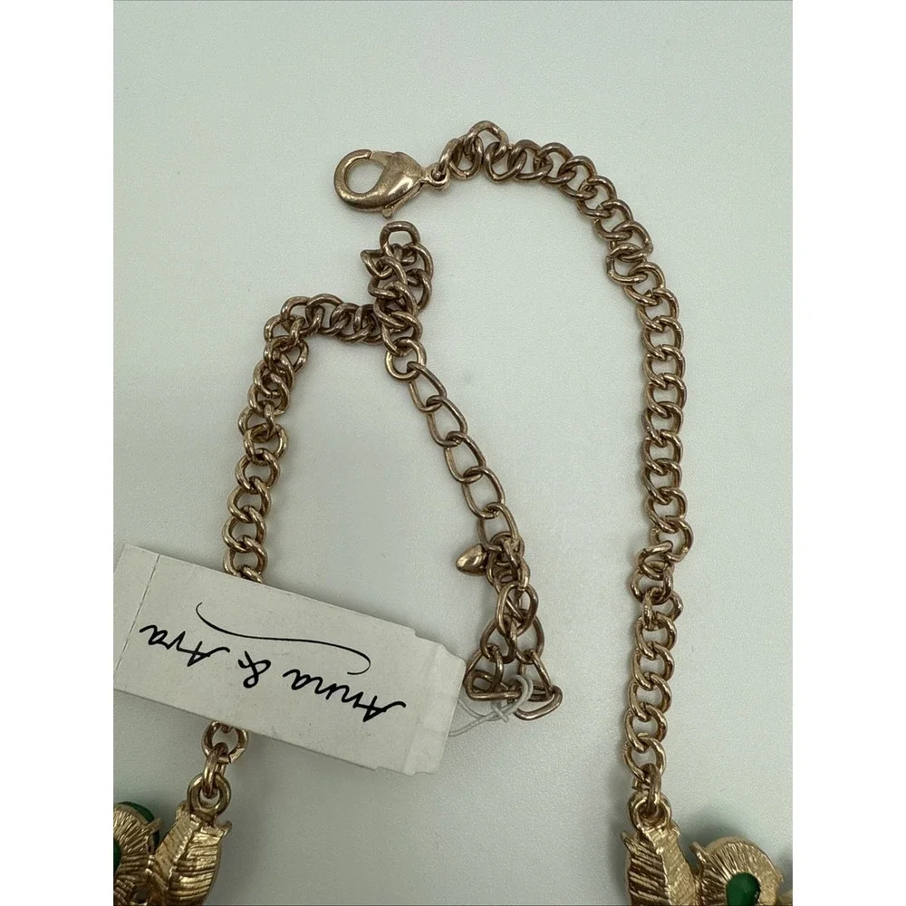 Gorgeous Anna & Ava Gold Tone W/ Green & Clear Rhinestone Necklace  17-20 Inches